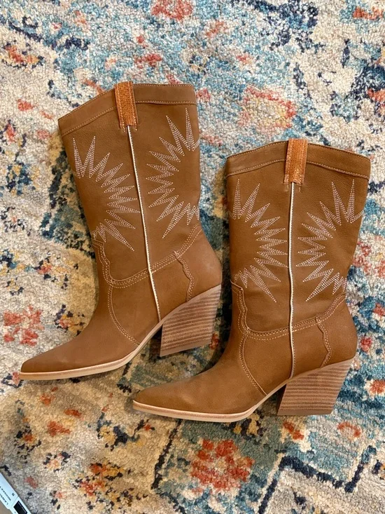 Dolce Vita Lawson Boot in Whiskey Nubuck Western Heeled Mid-Calf Boots 8 cowgirl - Picture 16 of 17